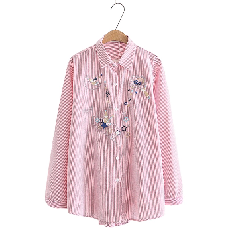 Striped Women Blouse And Tops Cartoon Embroidery Blouses Long Sleeve Turndown Collar Cotton Shirt For Korean Femme Basic Top, Black
Striped Women Blouse And Tops Cartoon Embroidery Blouses Long Sleeve Turndown Collar Cotton Shirt For Korean Femme Basic Top, Black
