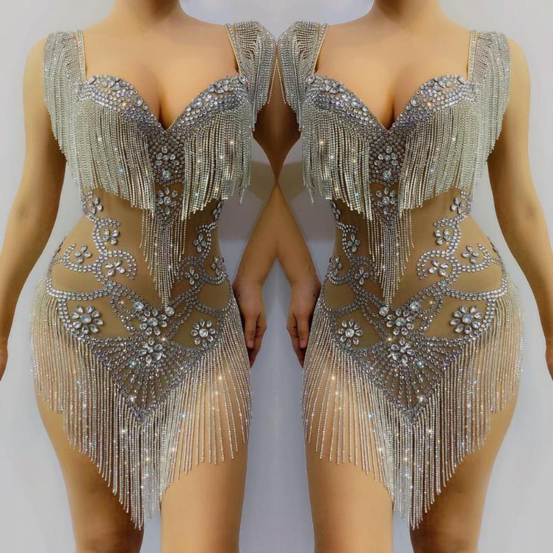 Bar Nightclub DJ Singer Dancer Costume Silver Rhinestones Tassel Bodysuit Latin Dance Bodysuits Party Show Performance Clothes, As pic
Bar Nightclub DJ Singer Dancer Costume Silver Rhinestones Tassel Bodysuit Latin Dance Bodysuits Party Show Performance Clothes, As pic