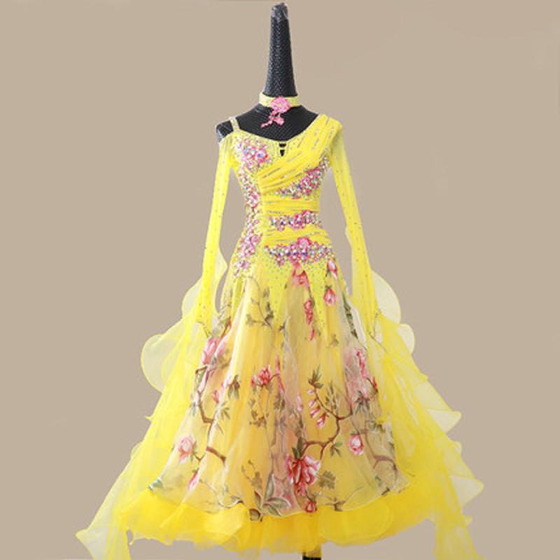 Modern dance skirt competition skirt dress ballroom dance big swing waltz ballroom performance, Yellow
Modern dance skirt competition skirt dress ballroom dance big swing waltz ballroom performance, Yellow