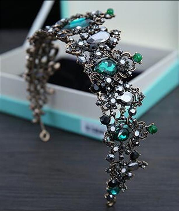 Wedding Accessories Green Headpieces Rhinestone Crown Wedding Headband Classic Jewelry Vintage Tiara Antique Copper Plated Hairbands