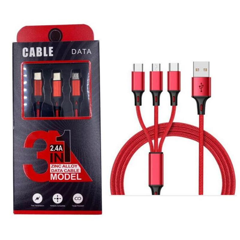 1.2M 3A Cable 3 in 1 For Micro USB TYPE C Fast Charging Cable Nylon Braided High Speed Charger Cable with package box For Samsung LG
1.2M 3A Cable 3 in 1 For Micro USB TYPE C Fast Charging Cable Nylon Braided High Speed Charger Cable with package box For Samsung LG