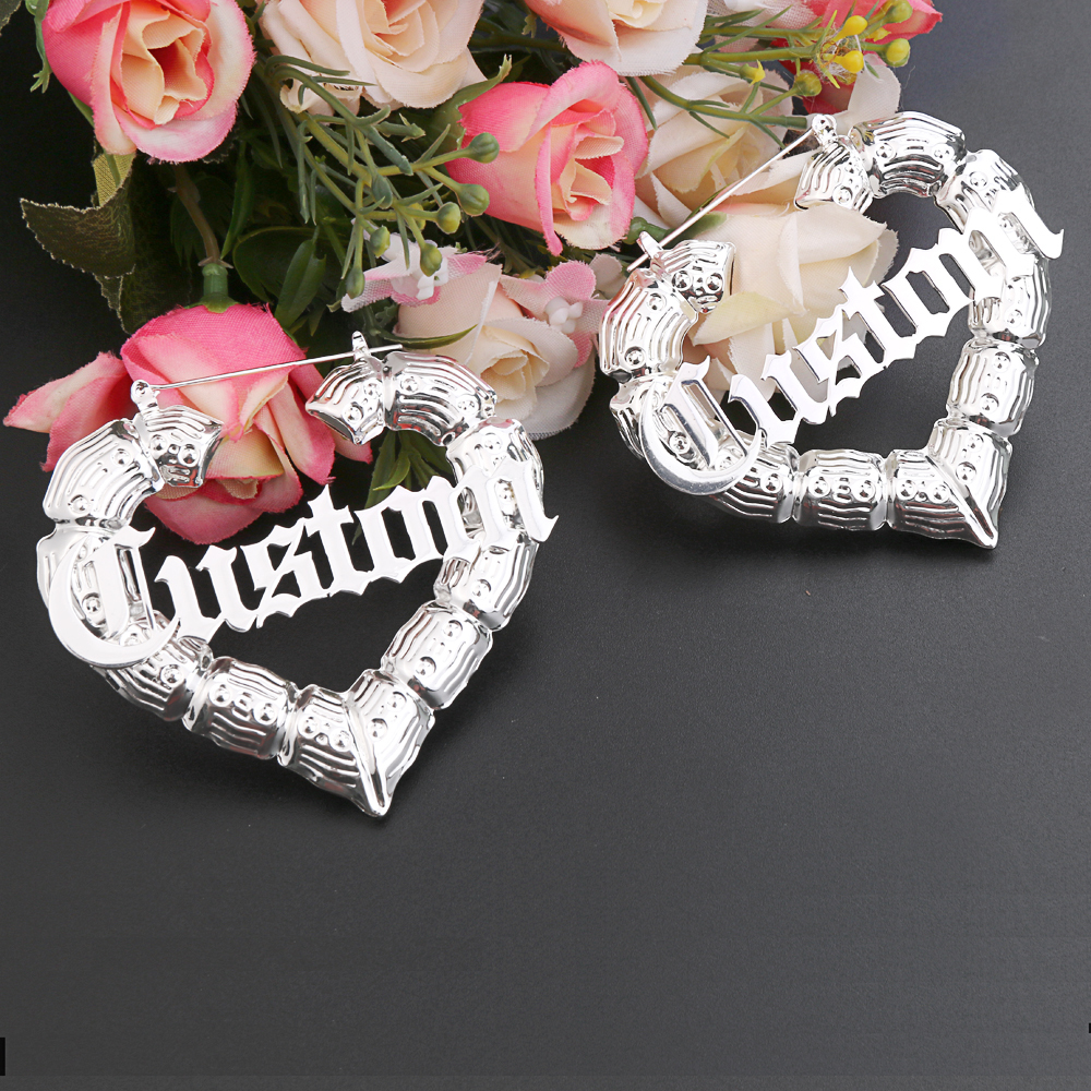 Lateefah 70mm Custom Earrings Love shape Hiphop Sexy Bamboo Hoop Earrings Customizable Customize Name Earrings Bamboo Style CX200801