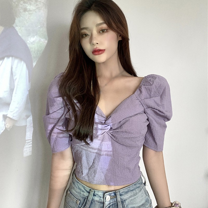 Summer Blouses Simple Elegant V Neck Short Puff Sleeves Shirts Sexy Sweet Solid Color Blouse Crop Top For Women, White
Summer Blouses Simple Elegant V Neck Short Puff Sleeves Shirts Sexy Sweet Solid Color Blouse Crop Top For Women, White