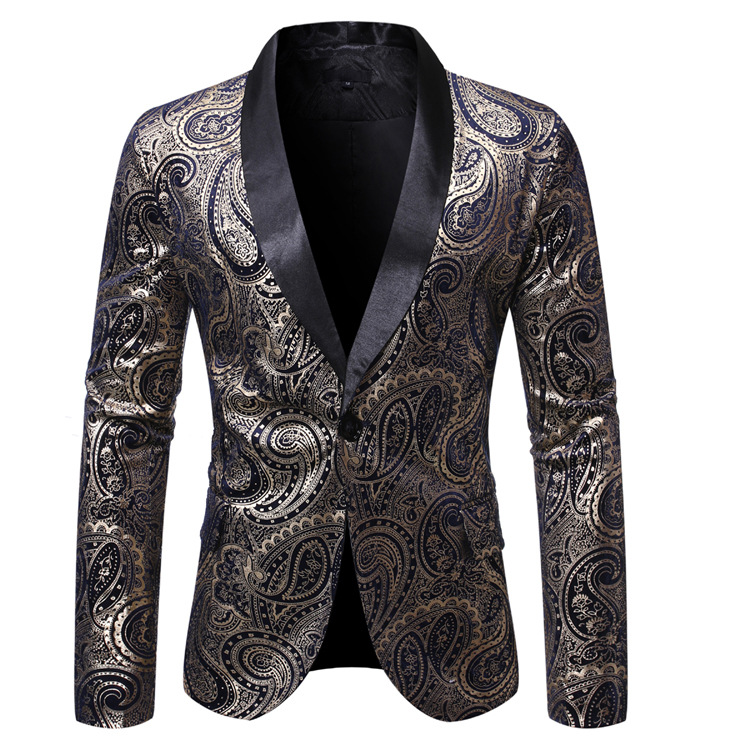 Fashion European Style Casual Men Coat Bronzing Printing Tuxedos Party Business Peaked Lapel Blazer Men Suits Shipped within 5 days