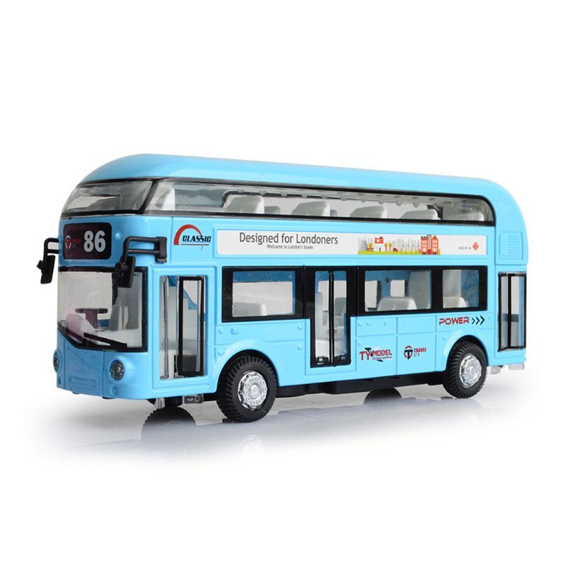 Metal Double-Decker Tour Bus Sound Light Sightseeing Scale Diecast Car Toy Model