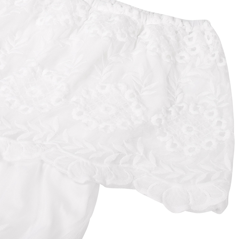 Women Lace Maxi Dresses Off Shoulder Solid White Long Dress Fashion Summer Flounce High Waist