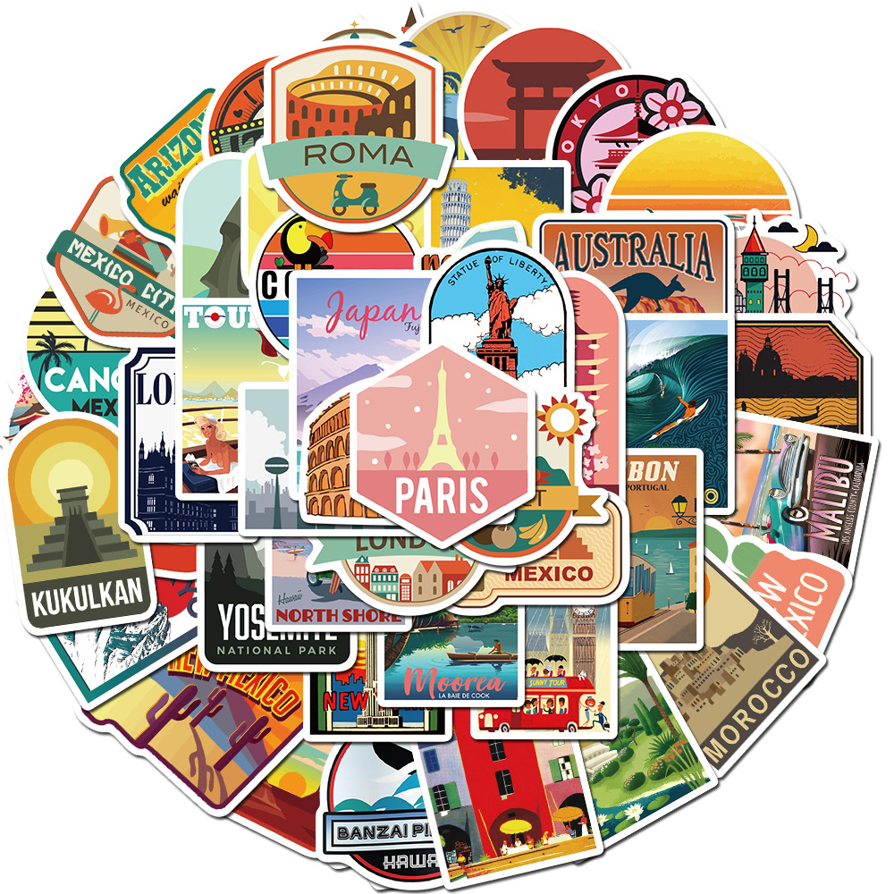 50Pcs Travel City Outdoor Nature landscape Stickers Pack Non-random Car Bike Luggage Sticker Laptop Skateboard Motor Water Bottle Decal