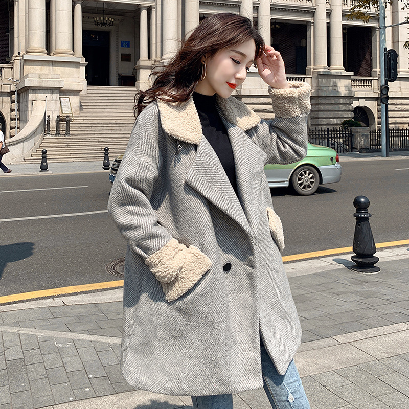 Coat Women Winter New Korean Coat Wool Lamb Woolen Female Autumn and Winter Loose Long Thickened Plus Velvet L829, Photo color
Coat Women Winter New Korean Coat Wool Lamb Woolen Female Autumn and Winter Loose Long Thickened Plus Velvet L829, Photo color