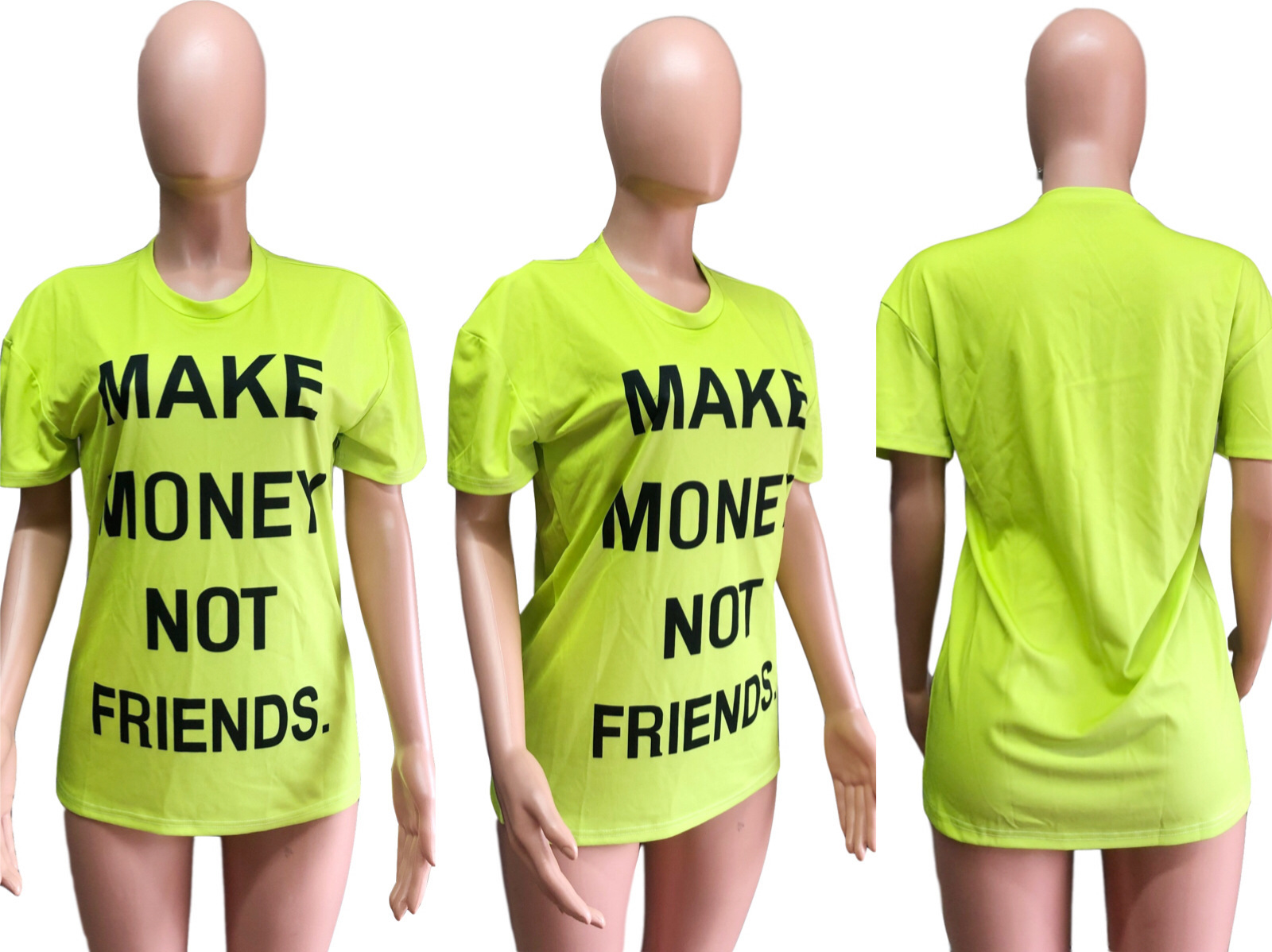 2020 Make More Money Not Friends Yellow Letter Leisure Sports Fashion Women T Shrts Tees Funny T Shirts MX200721