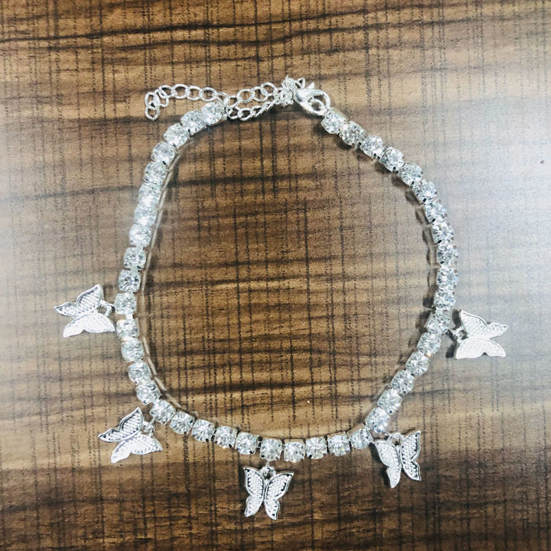 Stonefans Gold Tennis Rhinestone Jewelry for Women Crystal Butterfly Pendant Anklet Beach Foot Chain Bracelet