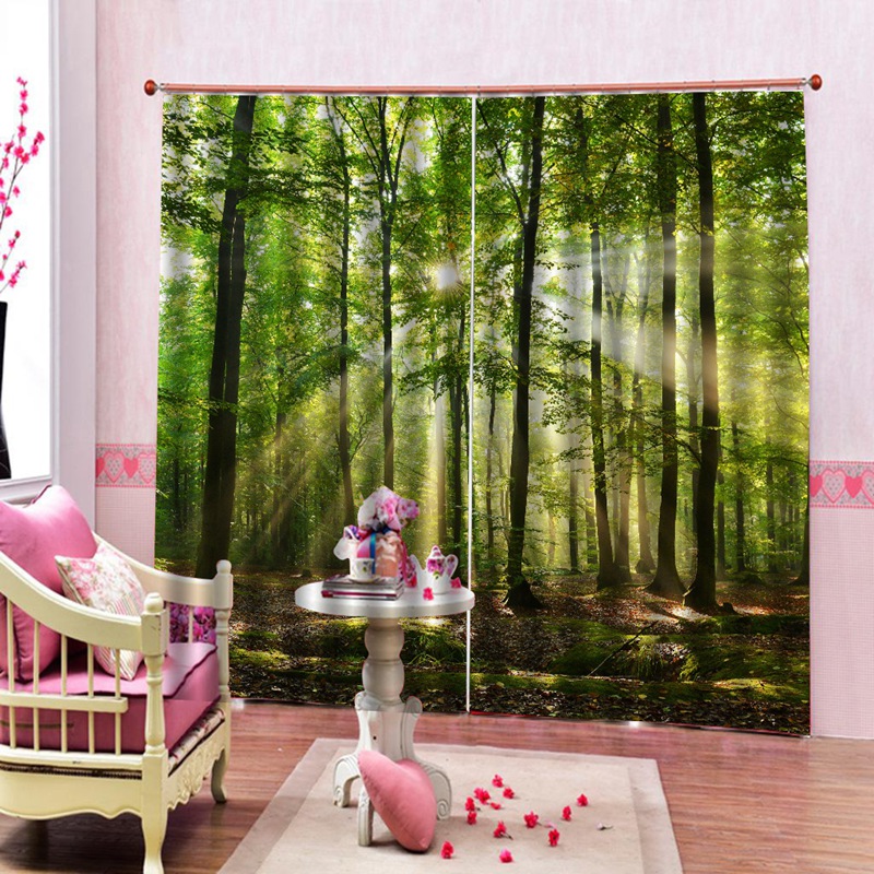 Bamboo Forest Printed Blackout Curtains For Bedroom Window Curtains For Living Room 85% Shading 3D Height 200Cm Width 170Cm