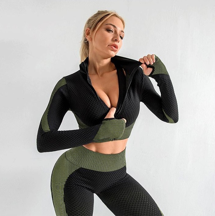 Autumn Fashion Brand Designer Womens Yoga Suit three piece set Long Sleeve leggings bra Sportswear gym wear Fitness Sports Clothes