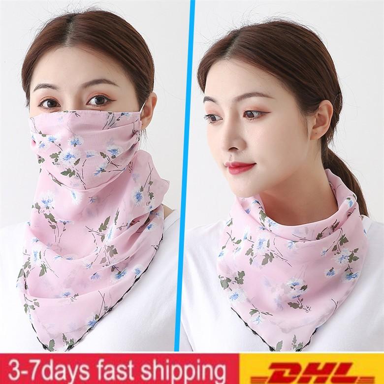 

US STOCK Fashion Printed Sunscreen Masks Outdoor Cycling Neck Mask Summer Chiffon Face Cover Driving Scarf Head Wrap Bandanas FY6134