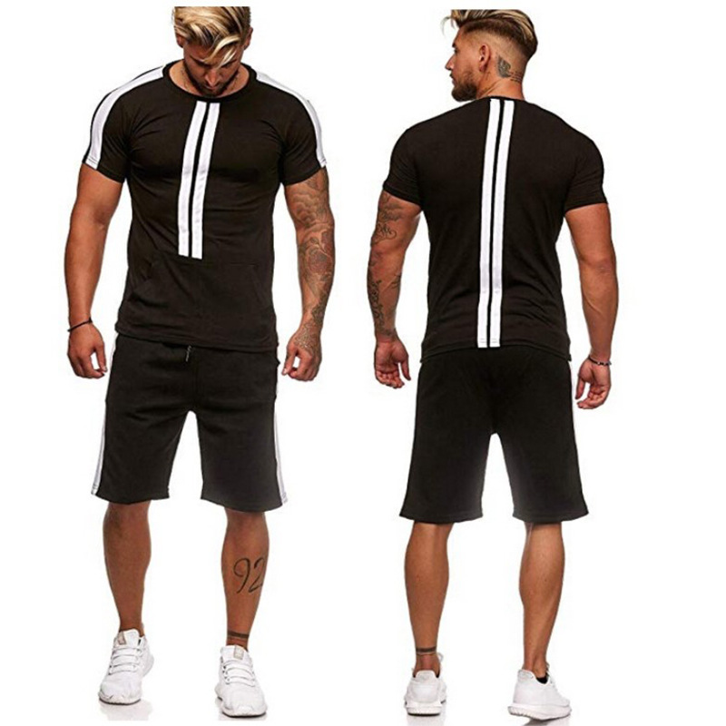 2020 sports suit men set European and American summer men' casual fitness short-sleeved shorts striped 2 pieces, Black
2020 sports suit men set European and American summer men' casual fitness short-sleeved shorts striped 2 pieces, Black