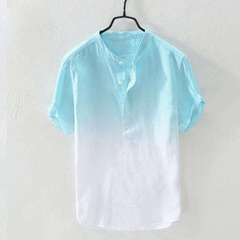 2020 cotton and linen shirt short-sleeved men' cool thin breathable youth stand-up collar garment hanging dyed gradient shirt, Blue
2020 cotton and linen shirt short-sleeved men' cool thin breathable youth stand-up collar garment hanging dyed gradient shirt, Blue