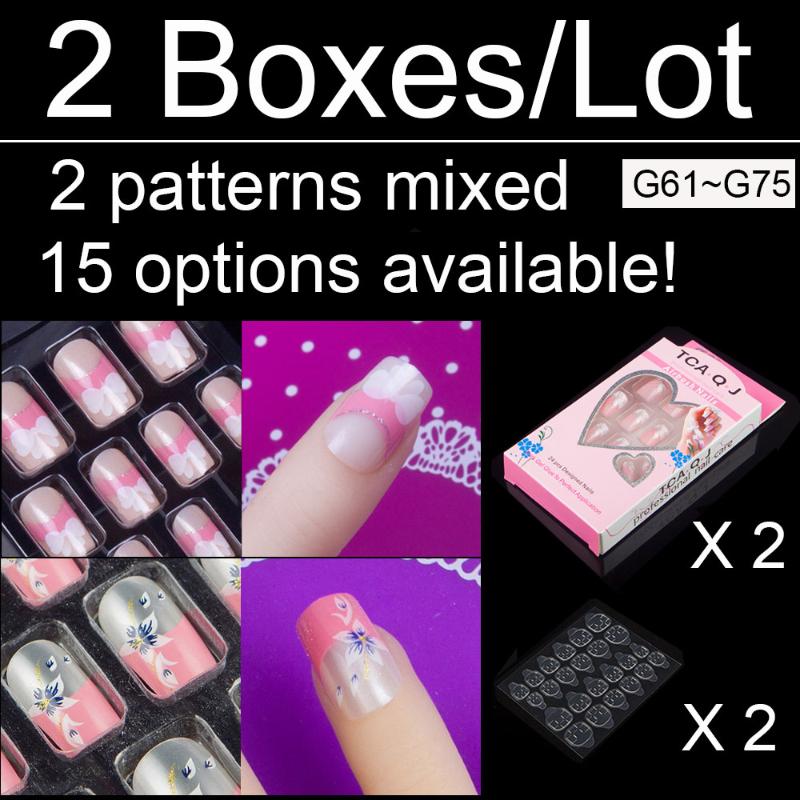2 Patterns Mixed 2 Box/lot False Nail Art Tips 24 Pieces/Box With Nail Adhesives Full Cover 10 Sizes Press On Fake Nails G61~G75, G64 combo
2 Patterns Mixed 2 Box/lot False Nail Art Tips 24 Pieces/Box With Nail Adhesives Full Cover 10 Sizes Press On Fake Nails G61~G75, G64 combo