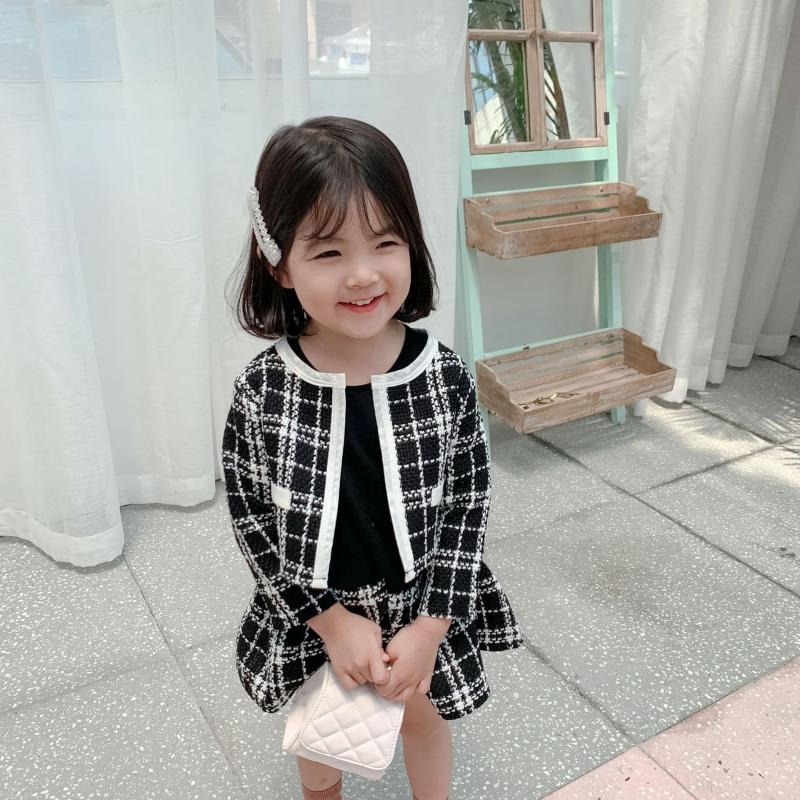 LZH 2020 Autumn fashion Children Girls Clothing Plaid Coat+Long-leeved Dress 2Pcs Outfits Suit Kids Clothes Girls Sets 2-6 Years