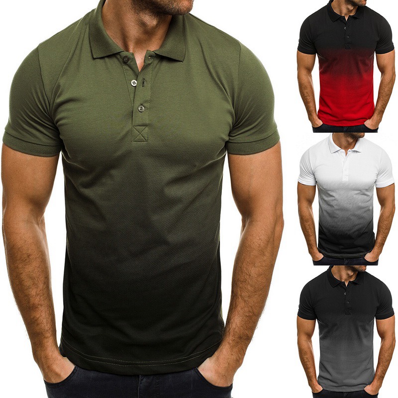 Laamei Man Shirt Mens Casual Business Golf Tennis Shirt Gradient Short Sleeve Tops High Quantity Breathable Plus Size1