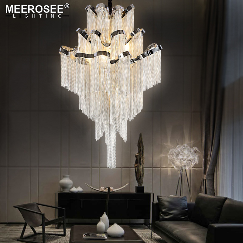 Modern Pendant Lamps Silver Chandeliers Indoor Lighting Fixture Lustre French Empire Aluminum Chain Hanging Suspension Lamp luminaria Project