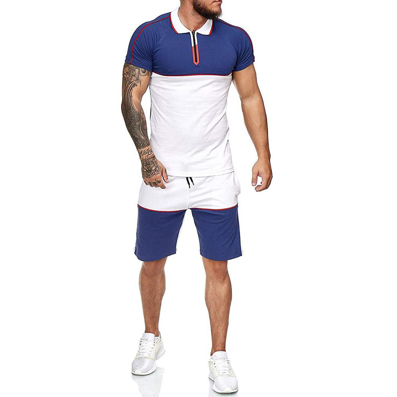 Mens Short Tracksuit Set Colorblock 2 Piece Sweatsuits Male Sets Summer Casual Clothes Lapel Shirt and Shorts Polo Sweat Suit CX200730