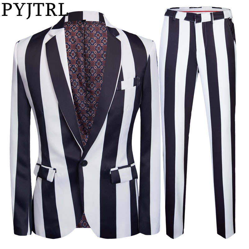 PYJTRL Tide Men 2-piece Set Black White Strip Zebra Style Suits Jacket With Pants Fashion Casual Slim Suit Prom Dress Tuxedos
PYJTRL Tide Men 2-piece Set Black White Strip Zebra Style Suits Jacket With Pants Fashion Casual Slim Suit Prom Dress Tuxedos