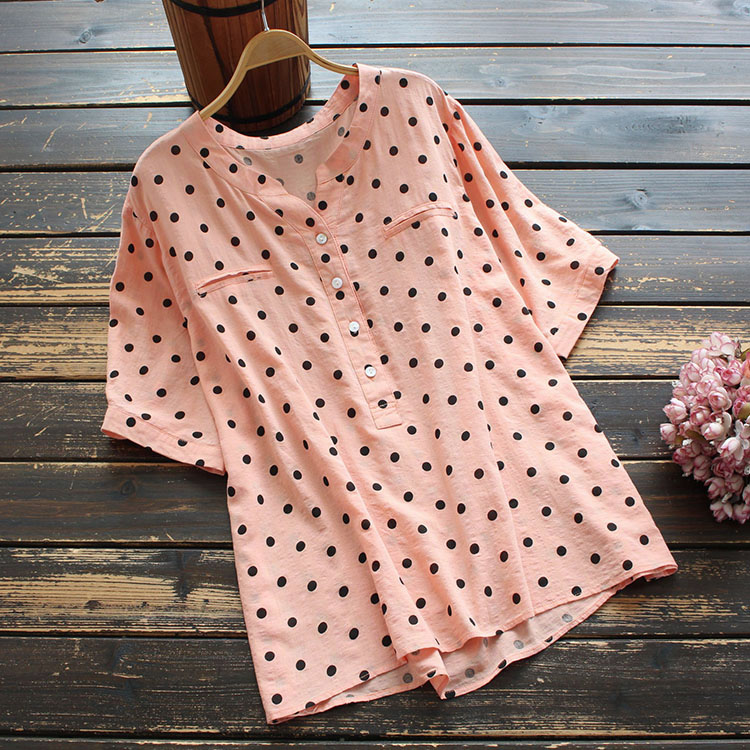 new summer women's clothing arts loose dot V-neck short sleeve Shirt Top, White
new summer women's clothing arts loose dot V-neck short sleeve Shirt Top, White