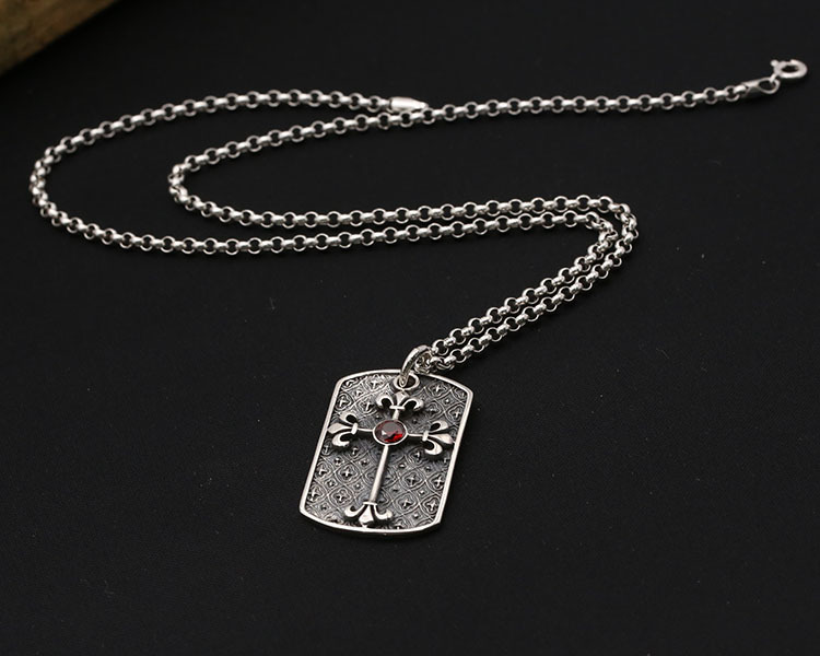 Punk style 925 sterling silver handmade designer jewelry American European antique silver cross pendants with red stone for men women