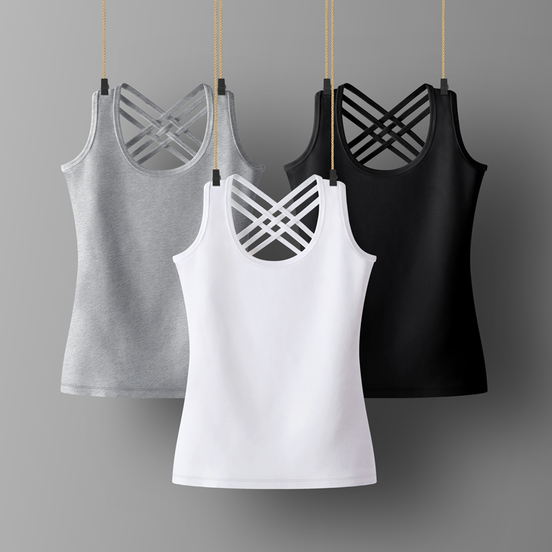 

Womens Cotton Camis Solid color Female Slim Sleeveless Casual Vest Solid Color Crop Lower Cut Top For Ladies Fitness Vest Summer, Black
