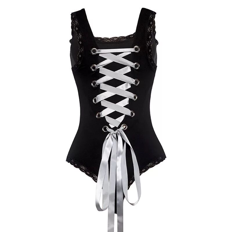 Balck Gothic Summer Vintage Women Rompers Sexy Skinny Ribbon Bandage Hollow Out Backless Slim Elegant Beach Bodysuit for Girls, Black
Balck Gothic Summer Vintage Women Rompers Sexy Skinny Ribbon Bandage Hollow Out Backless Slim Elegant Beach Bodysuit for Girls, Black