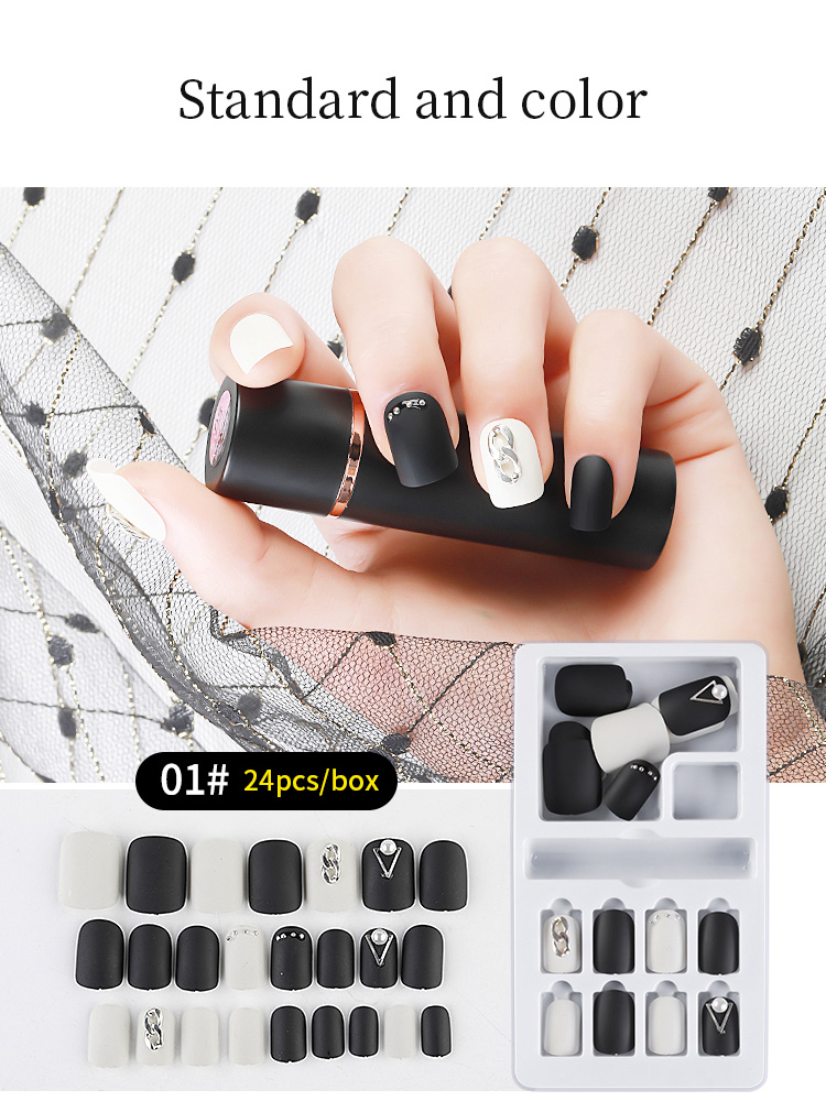 NAF007 Detachable 24pcs Designed Crystal False Nail Artificial Tips Set Full Cover for Decorated Short Press On Nails Extension decoration