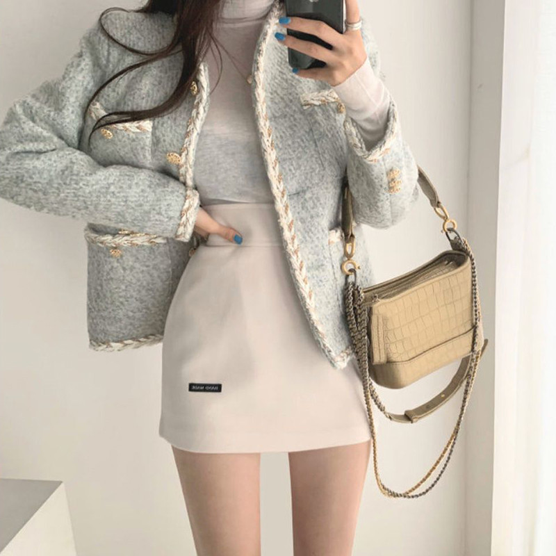 Women Fashion Outfits Two Pieces Skirt Sets Spring Elegant Tweed Jackets&Sheath Mini Dress Suits Korean Chic 2pc Dress Sets T200325