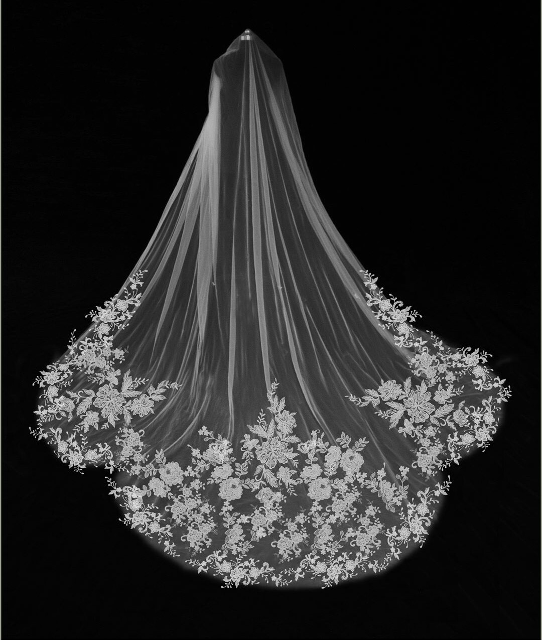 Custom Made Wedding Veils Cathedral Length Free Shipping White Veils 3M Lace Appliqued Bridal Wedding Veils