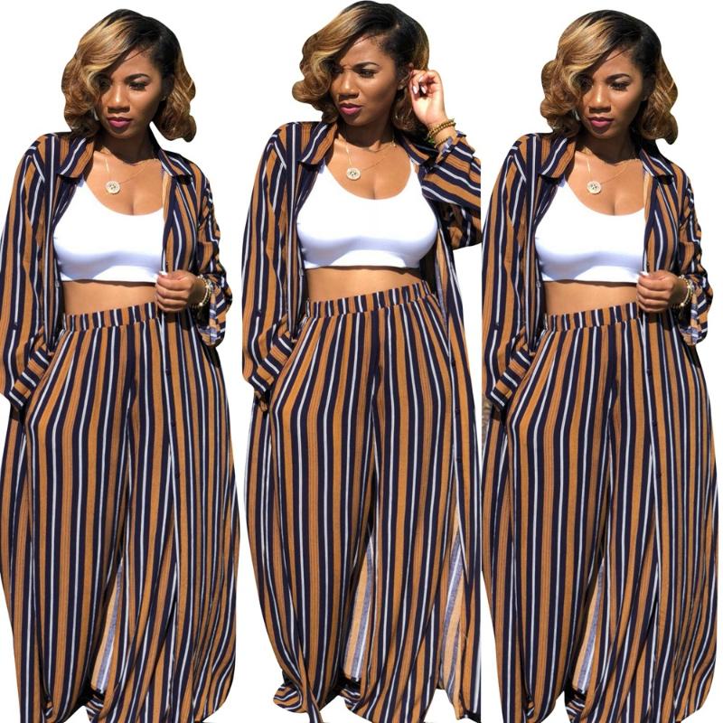 Striped Long Sleeve 2 Piece Set Women Pant and Top Turn-down CollarWide Leg Pants Female Pants Set Women Matching, Brown
Striped Long Sleeve 2 Piece Set Women Pant and Top Turn-down CollarWide Leg Pants Female Pants Set Women Matching, Brown