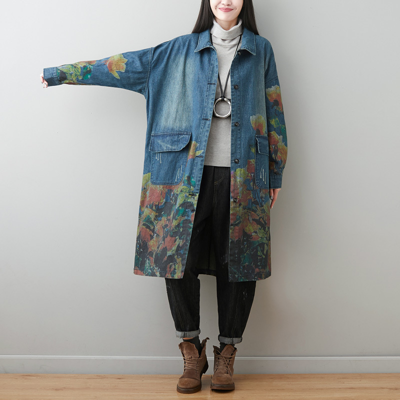 Johnature Autumn Winter Fashion Retro Turn-down Collar Floral Print Denim Coat 2020 New Long Sleeve Pockets Women Windbreaker, Blue
Johnature Autumn Winter Fashion Retro Turn-down Collar Floral Print Denim Coat 2020 New Long Sleeve Pockets Women Windbreaker, Blue