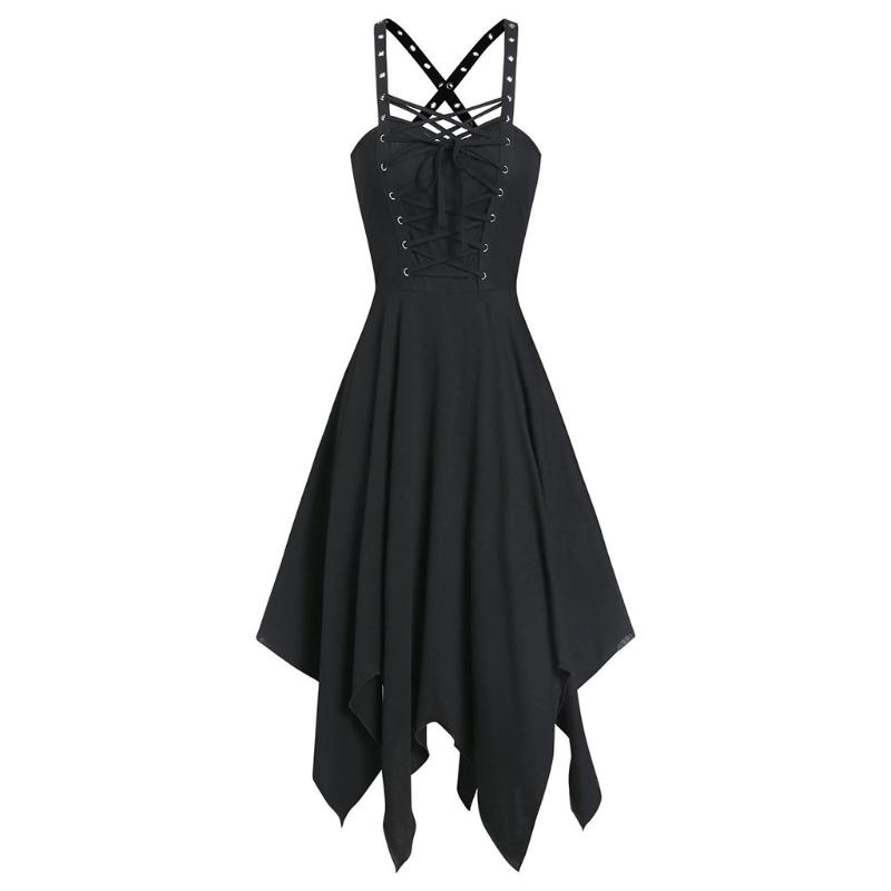sommerkleider damen Women Plus Size Cool Solid Bandage Irregular Hem Sleeveless Camisole Mini Dress Gothic sukienki damskie, Black
sommerkleider damen Women Plus Size Cool Solid Bandage Irregular Hem Sleeveless Camisole Mini Dress Gothic sukienki damskie, Black
