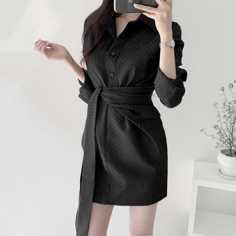 Women Dress Korea 2020 Autumn Elegant Lapel Single Breasted Irregular Waist Tie Striped Shirt Short Dresses Women Clothes, Black
Women Dress Korea 2020 Autumn Elegant Lapel Single Breasted Irregular Waist Tie Striped Shirt Short Dresses Women Clothes, Black