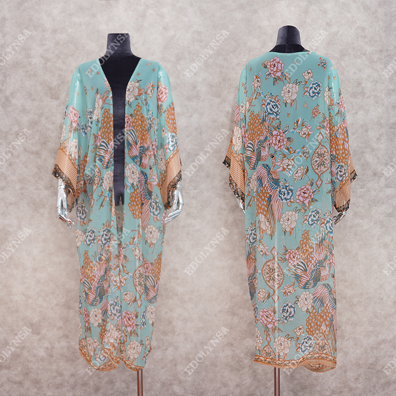 2020 Bohemian Printed Plus Size Summer Beach Wear Kimono Cardigan Pareo Plage Chiffon Tunic Women Tops Blouse Long Shirt N813 CX200713