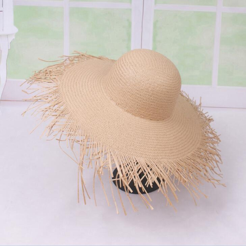Paper Straw Hats Wide Large Wide Brim Raffia Straw Hats Beach Fashion Summer Big Straw Sun Hat H4 Y200716
