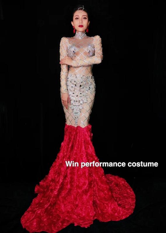 Sparkly Rhinestones Nude Dress Sexy Full Stones Long Big Tail Dress Costume Prom Birthday Celebrate Dresses, As pic
Sparkly Rhinestones Nude Dress Sexy Full Stones Long Big Tail Dress Costume Prom Birthday Celebrate Dresses, As pic