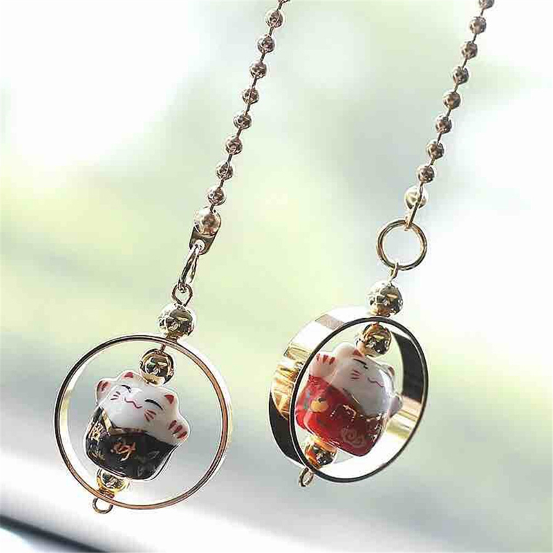 

Car Pendant Lucky Cat Car Rearview Mirror Decoration Ceramics Alloy Hanging Ornament Automobile Dashboard Accessories Gift 59CM