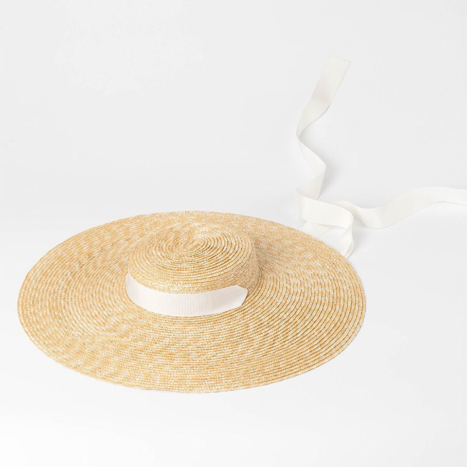 Large Brim Wheat Straw Hat Summer Hats For Women 10cm/15cm/18cm Brim With Black&White Ribbon Beach Cap Boater Flat Top Sun Hat Y200716