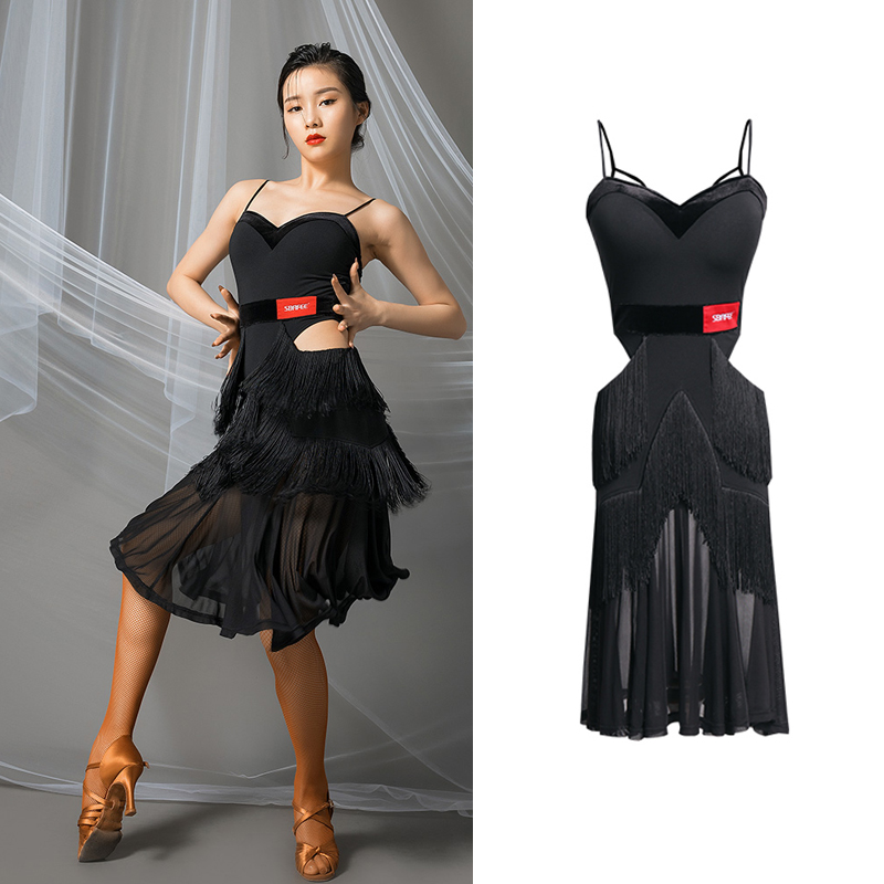 Latin Dance Practice Clothes Female Black Sling Fringe Dress Rumba Dance Performance Stage Clothes Tango Salsa Dresses VO1070, Black dress
Latin Dance Practice Clothes Female Black Sling Fringe Dress Rumba Dance Performance Stage Clothes Tango Salsa Dresses VO1070, Black dress