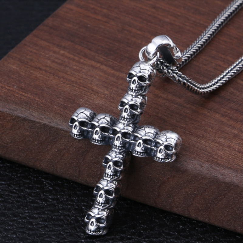 Punk style 925 sterling silver handmade designer jewelry antique silver vintage American European skull necklace pendants without chain