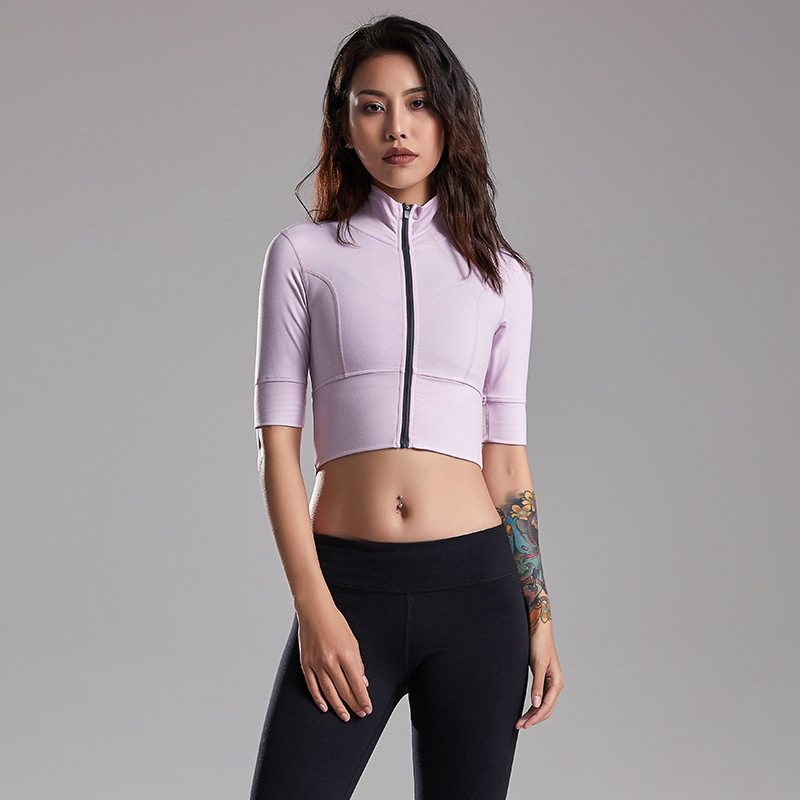Autumn Sport Jacket Women Half-Sleeve Zip Fitness Yoga Vest Shirt Workout Gym Activewear Sport Running Coats Training Clothes