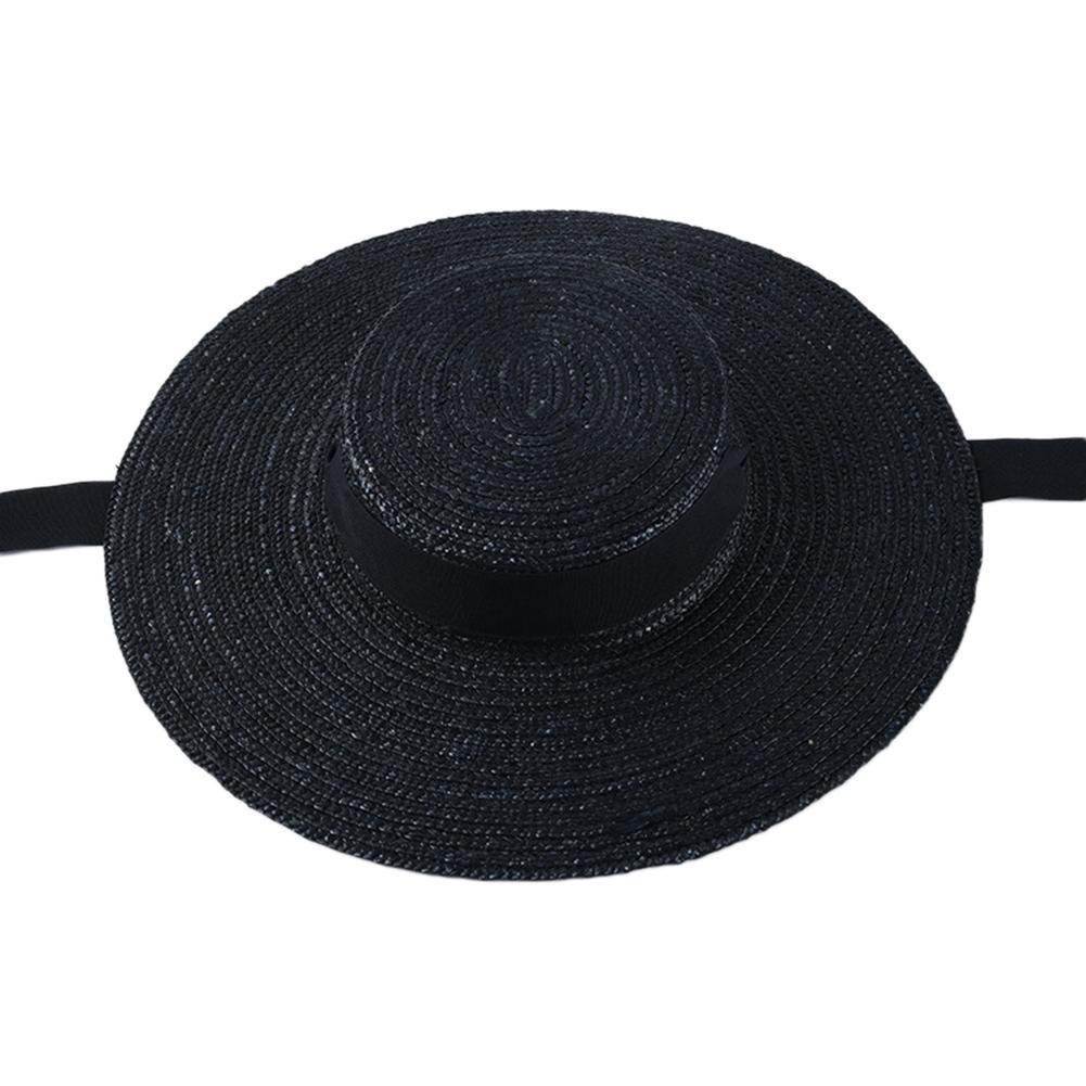 Wide Brim Boater Hat 10cm 15cm Brim Straw Hat Flat White Black Ribbon Tie Sun Hat Beach Cap For Women In Summer Sunshade Cap New Y200619