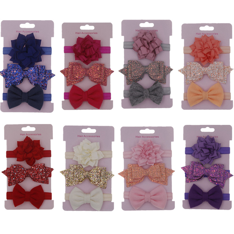 3pcs/lot Elastic Flower Headbands for Baby Girls Hair Accessories Baby Girls Bows Nylon Turban Shiny Rubber Hair Band, 10