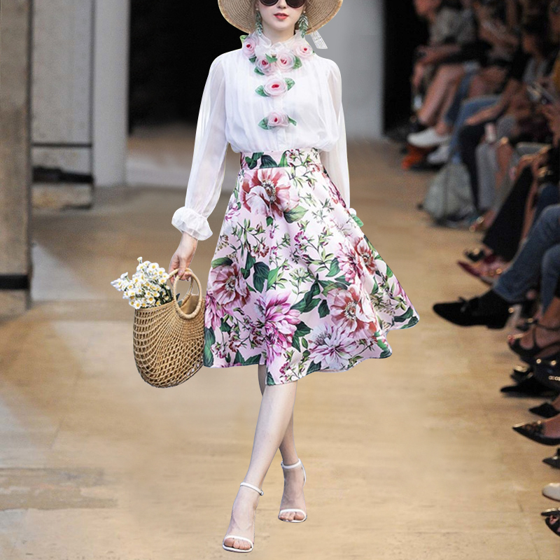 New Three Dimensional Flower Perspective White Long Sleeve Shirt +Pink Printed Skirt Women' Skirt Set 200703UL03, As pic
New Three Dimensional Flower Perspective White Long Sleeve Shirt +Pink Printed Skirt Women' Skirt Set 200703UL03, As pic