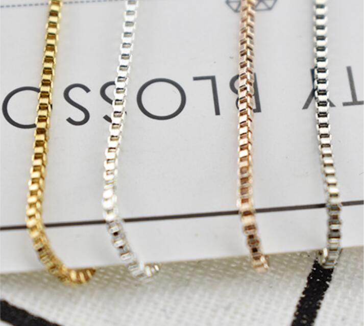 Venice Chain Men women Necklace silvery White K rose gold K gold 1.4MM Box Chain Necklace 16"/18"/20" for Pendants