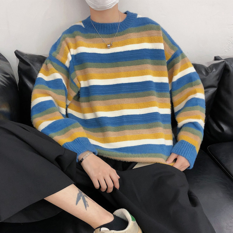 Winter Color Striped Sweater Men's Warm Fashion Knit Pullover Men Streetwear Wild Loose Knitting Sweaters Mens Clothes -2XL, Blue
Winter Color Striped Sweater Men's Warm Fashion Knit Pullover Men Streetwear Wild Loose Knitting Sweaters Mens Clothes -2XL, Blue