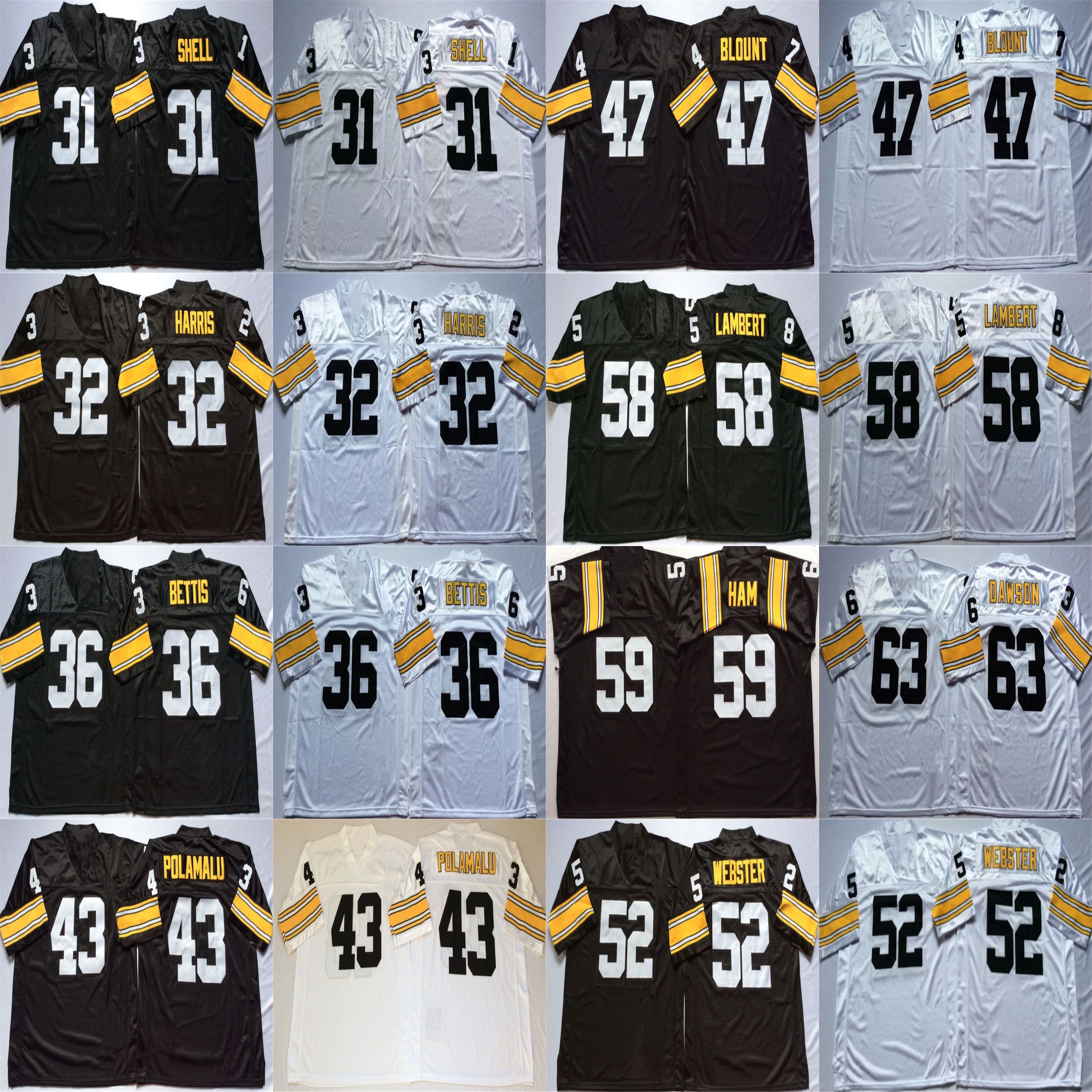 NCAA Donnie Shell Jersey Franco Harris Jerome Bettis Troy Polamalu Mel Blount Retro Football Jerseys Stitched Mens White Black, Black #52
NCAA Donnie Shell Jersey Franco Harris Jerome Bettis Troy Polamalu Mel Blount Retro Football Jerseys Stitched Mens White Black, Black #52